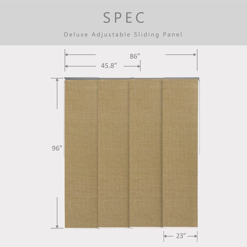GoDear Design Natural Woven Adjustable Sliding Panel Track Blinds, Vertical Blinds, Earth Tone Color, 45.8"- 86" W x 96" L