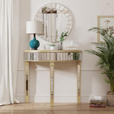 ARTLOGE Modern Silver Mirrored Living Room Console Entryway Table Half-moon Shape for Home Offices, Foyer, Hallway Decor