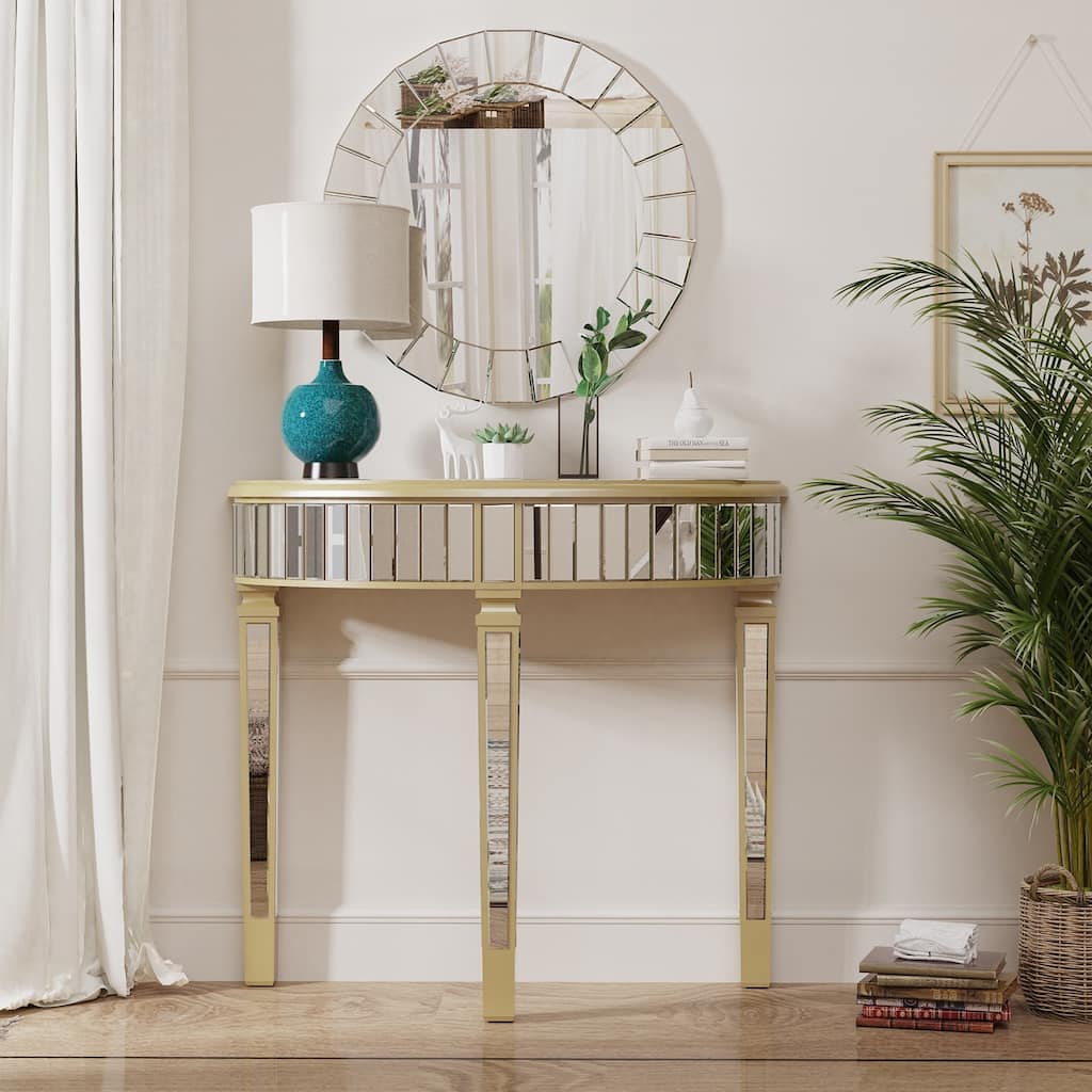 ARTLOGE Modern Silver Mirrored Living Room Console Entryway Table Half-moon Shape for Home Offices, Foyer, Hallway Decor