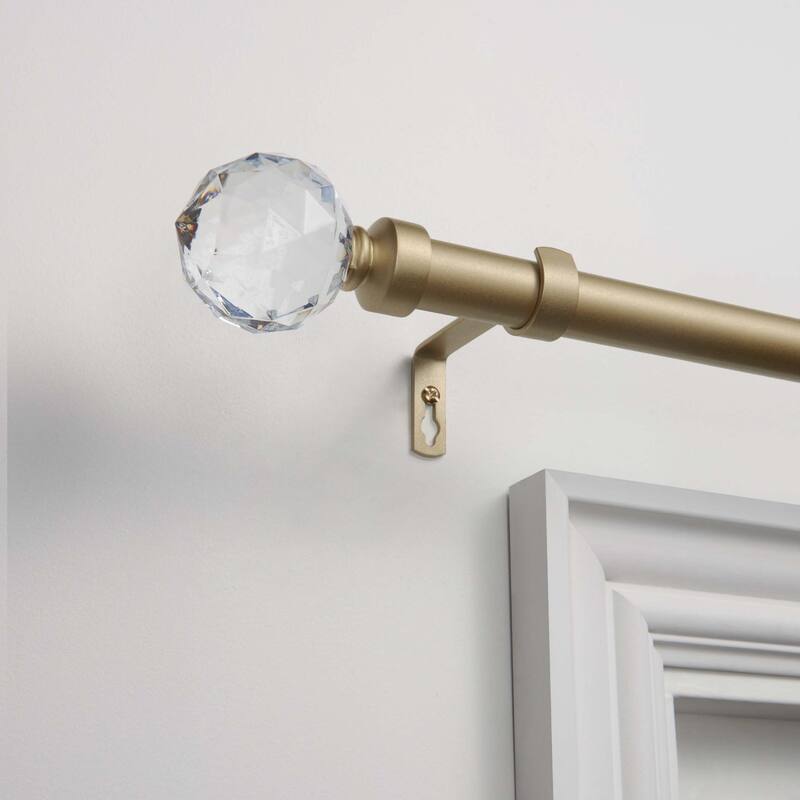 ATI Home Crystal Ball 1" Adjustable Curtain Rod and Finial Set - 66" to 120" - Gold