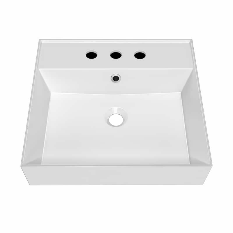 Rectangular Wall Mount Basin with Faucet Drilling Options and Overflow