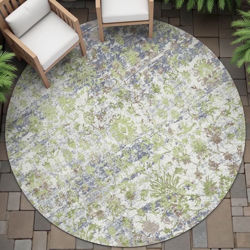 Machine Washable Indoor/Outdoor Vintage Traditional Chantille Rug - Aloe - 8' x 8'