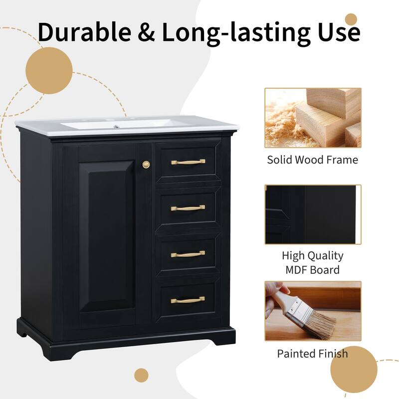 30 inch MDF Bathroom Vanity with Sink, One Package, Green Bathroom Cabinet with Drawers