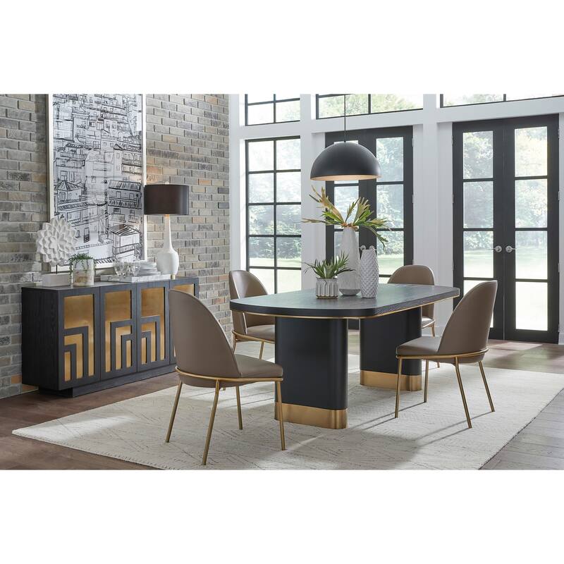 Doheny Wood and Metal Oval Dining Table in Black and Brass - 30" x 79" x 39"