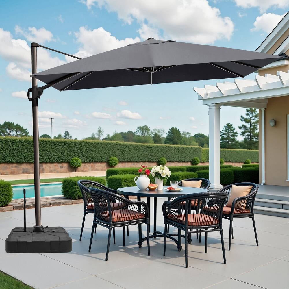 9 x 12 ft Outdoor Luxury Aluminum Pole Patio Cantilever Offset Umbrella with Base Stand