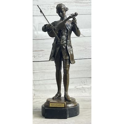 Wolfgang Amadeus Mozart Clical Musician Bronze Statue Sculpture Figure On Marble Base