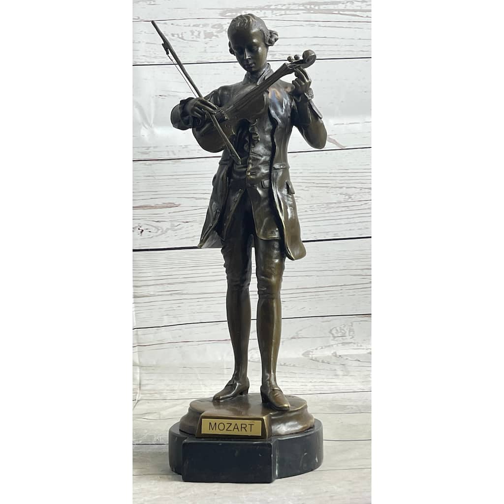Wolfgang Amadeus Mozart Clical Musician Bronze Statue Sculpture Figure On Marble Base