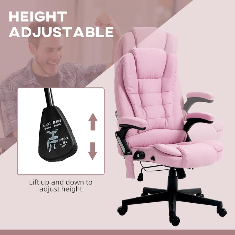 Pink Linen 360° Swivel High Back Office Recliner with Vibration Massage, Lumbar Heating, Adjustable Height