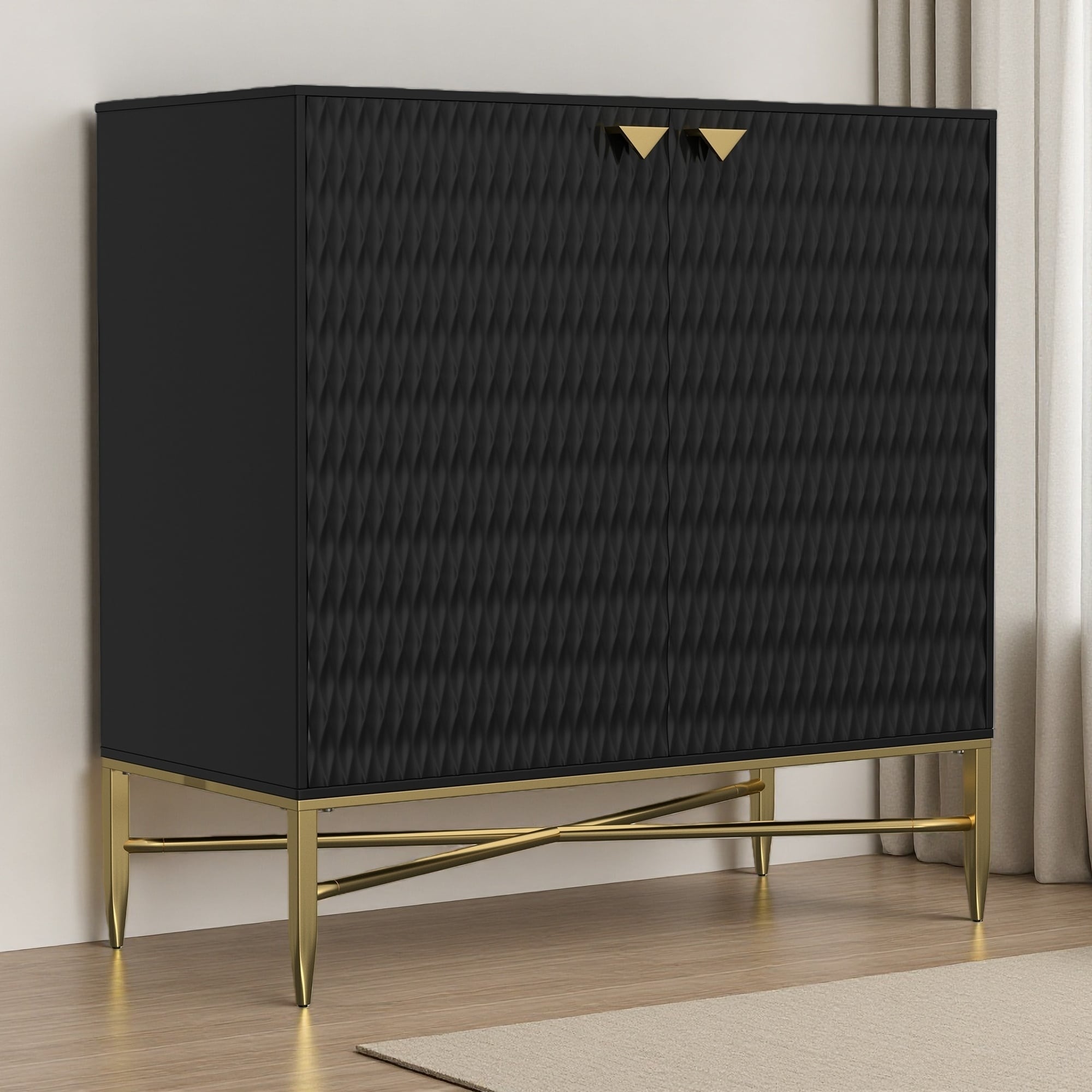 Modern 2-Door Wood Accent Cabinet with Brass Legs, Freestanding Storage for Living Room, Bedroom & Hallway