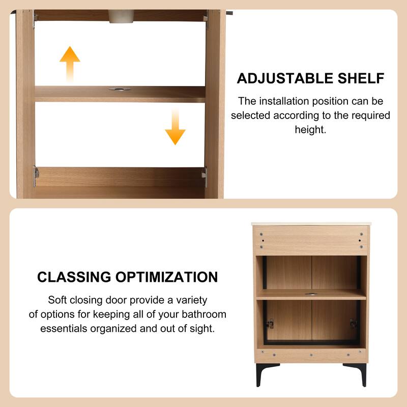 BNK 24/30 inch Freestanding Single Sink Bathroom Vanity with Soft Close Door and 1 adjustable shelf