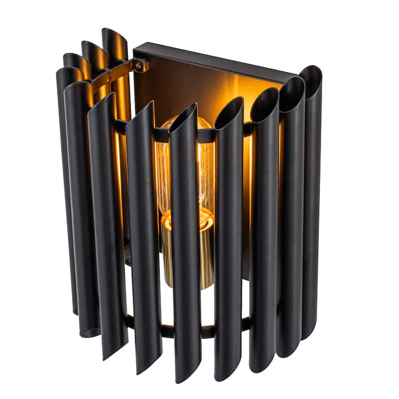Black Angled Slatted Cylinder Wall Sconce Modern Industrial Light