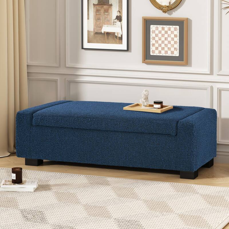 Rectangular Storage Ottoman - 50" Textured Fabric & Wood Base