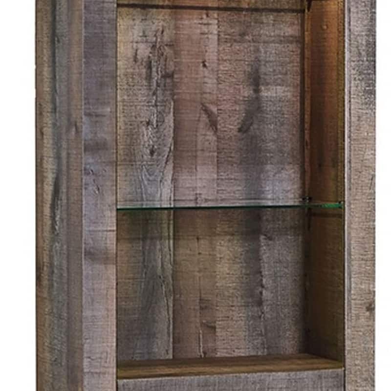 Tall Wooden Pier with 1 Door Cabinet and 2 Adjustable Glass Shelves, Brown