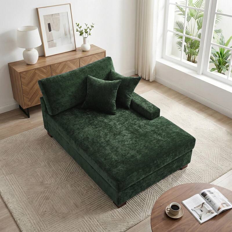 40.8"W Modern Chenille Upholstered Chaise Lounge with Pillow