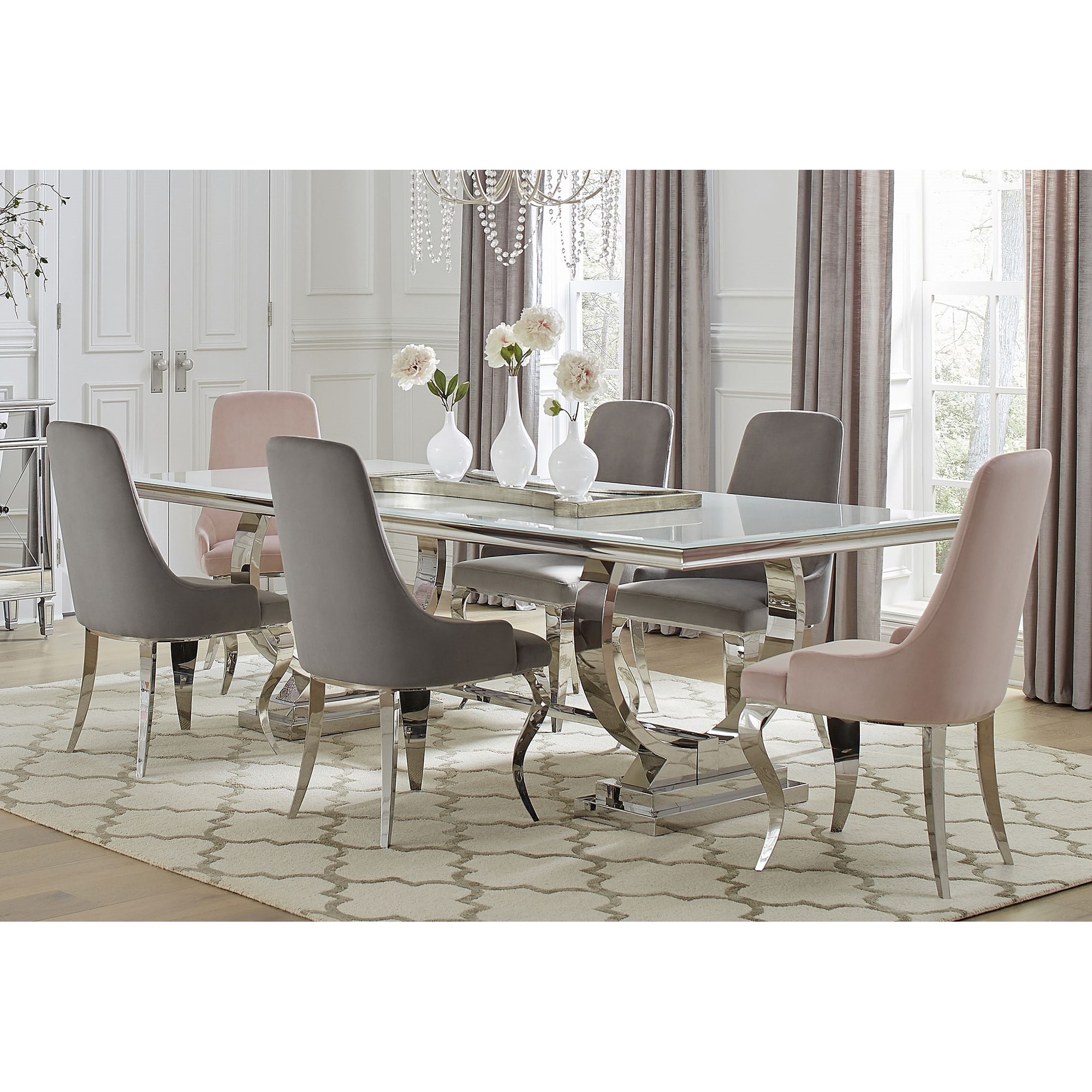 Pink dining chairs with silver legs store