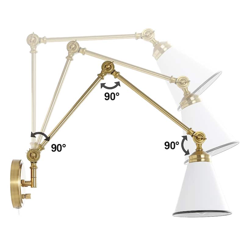 WINGBO 1-Light Vintage Adjustable Swing Arm Wall Sconce with Shade