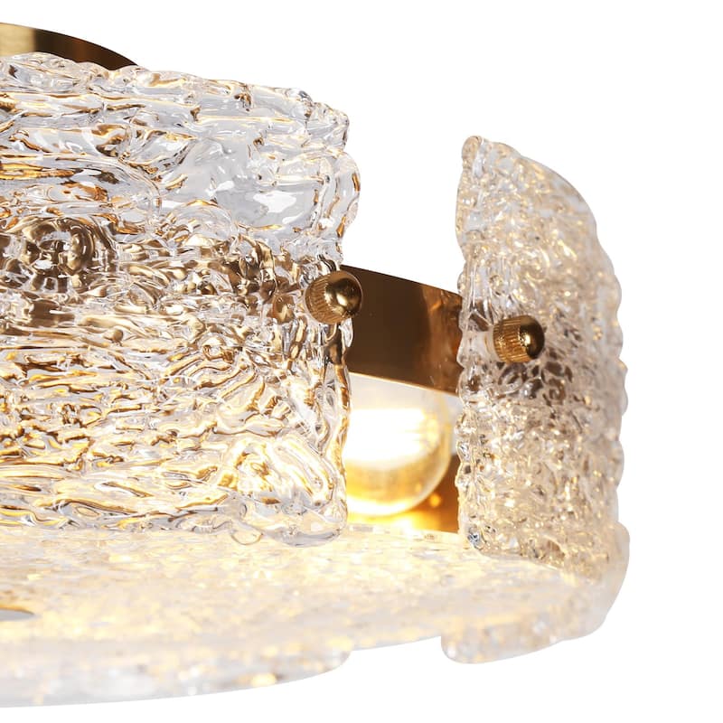 Uolla Modern Glam Gold 4-light Drum Semi Flush Mount Light with Textured Glass - D 15.5"* H 6.5"