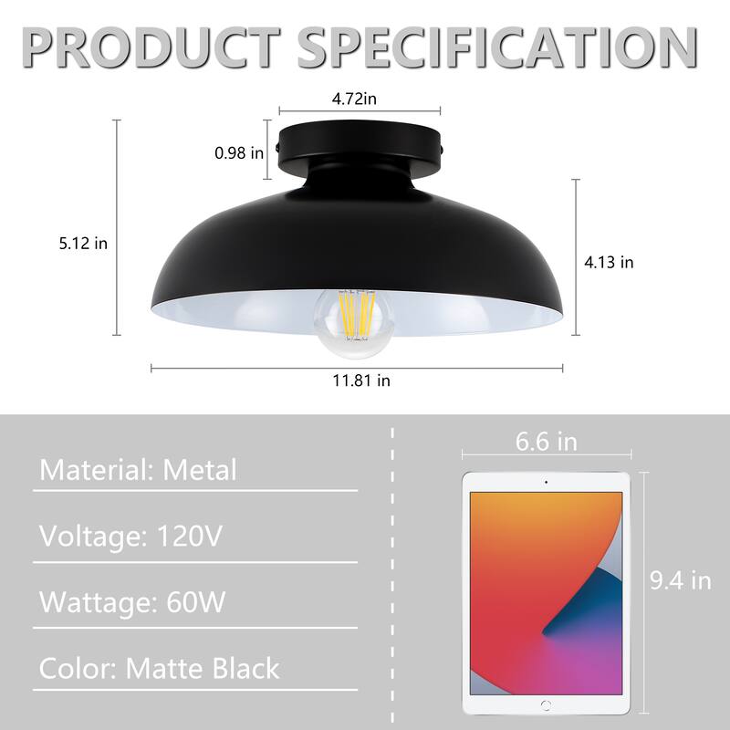 Semi Flush Mount Ceiling Light, Modern Ceiling Light Fixture for Kitchen Island Dining Room Foyer Hallway Porch Barn Loft