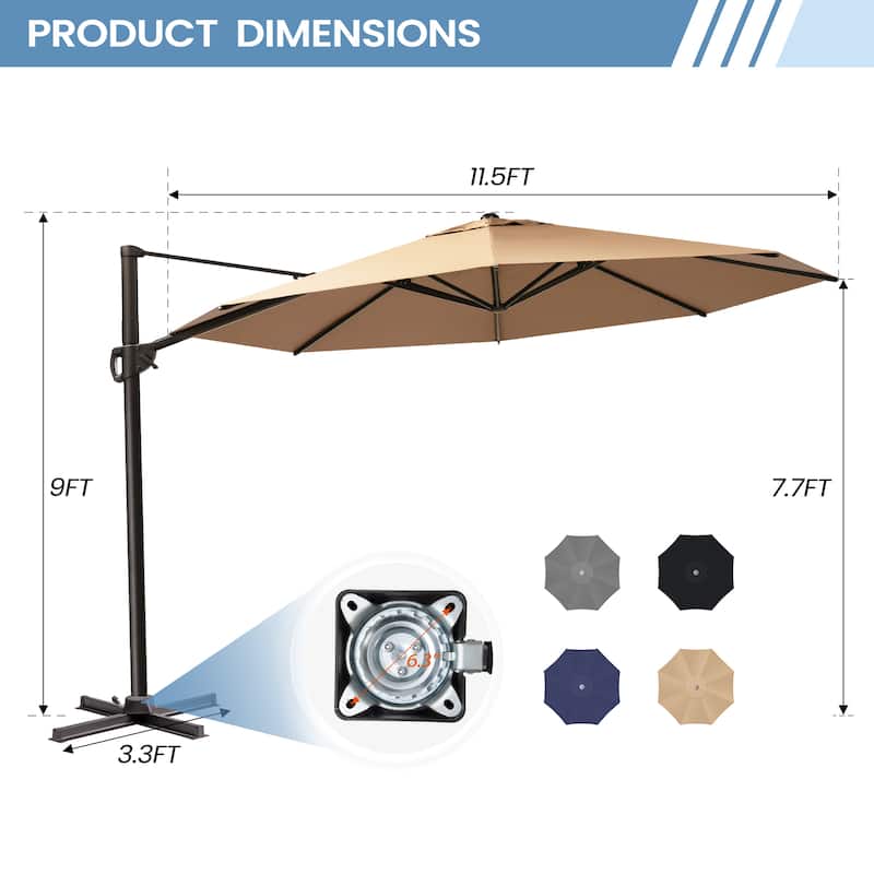 Outdoor Patio Cantilever Offset Umbrella with Base, Tilt and Rotational