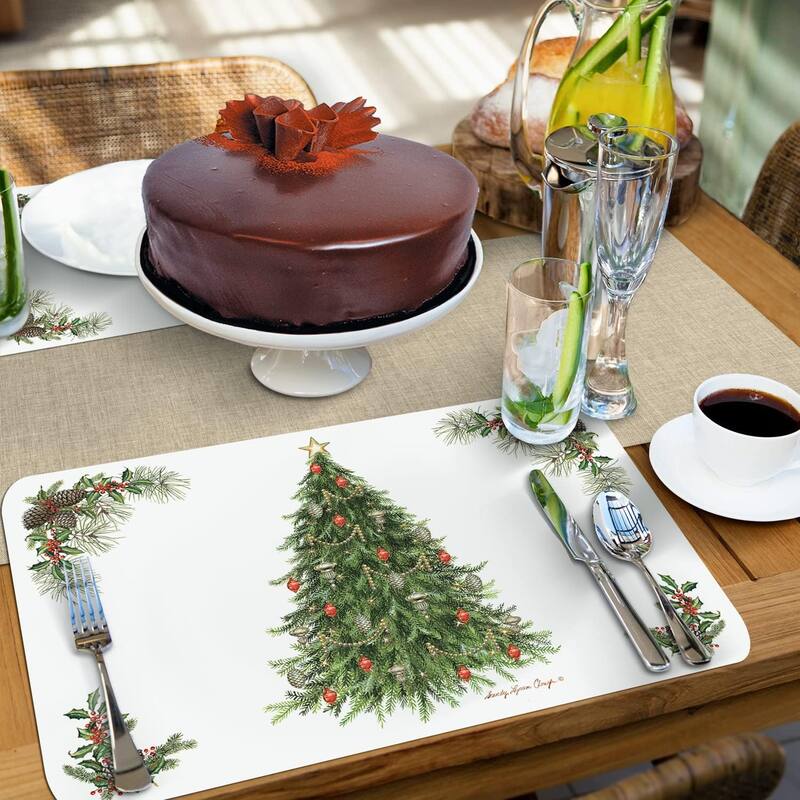 O' Christmas Tree 4 Pack Reversible Easy Care Flexible Plastic Placemats Made in The USA BPA Free PVC Free Easily Wipes Clean