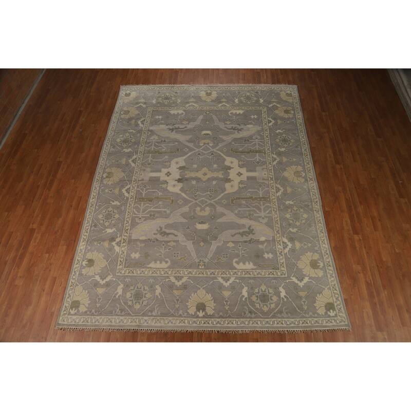 Transitional Gray Oushak Indian Area Rug Handmade Wool Carpet - 8'4" x 11'9"