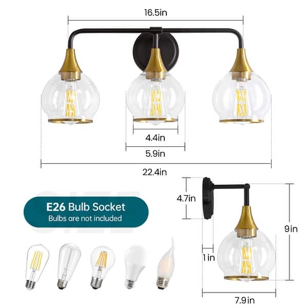dimension image slide 16 of 18, Modern Vanity Lights Dimmable Bathroom Light Fixtures with Glass Shade