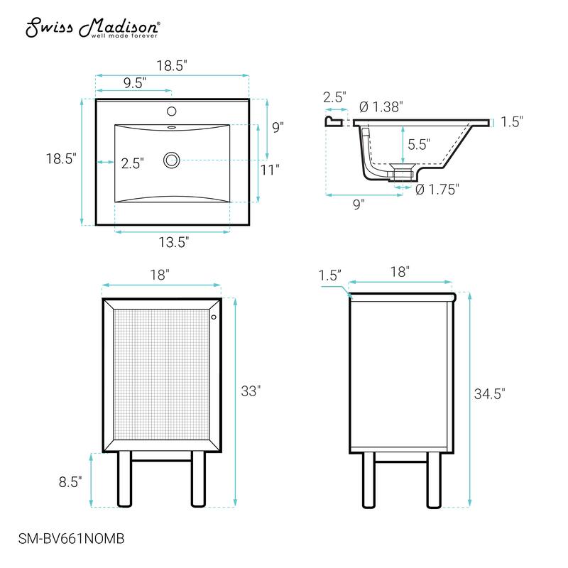Classe 18 In. Natual Oak Bathroom Vanity With Black Ceramic Sink Top