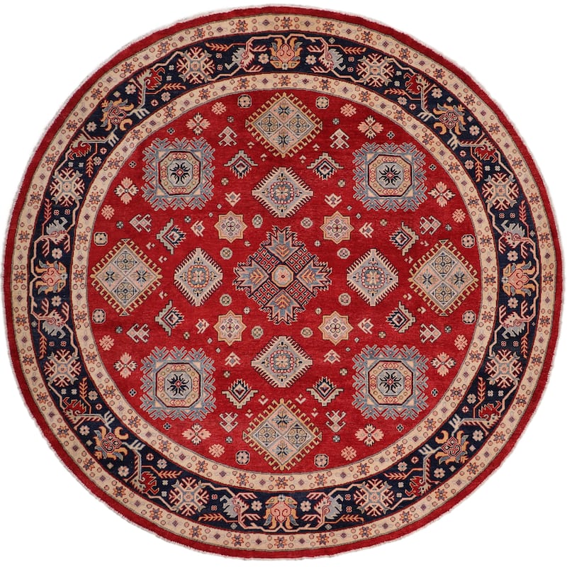 Rustic Kazak Connor Light Blue/Beige Wool Round - 9'0'' x 9'0''