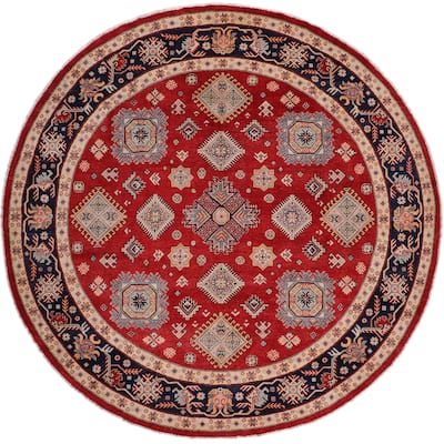 Rustic Kazak Connor Light Blue/Beige Wool Round - 9'0'' x 9'0''