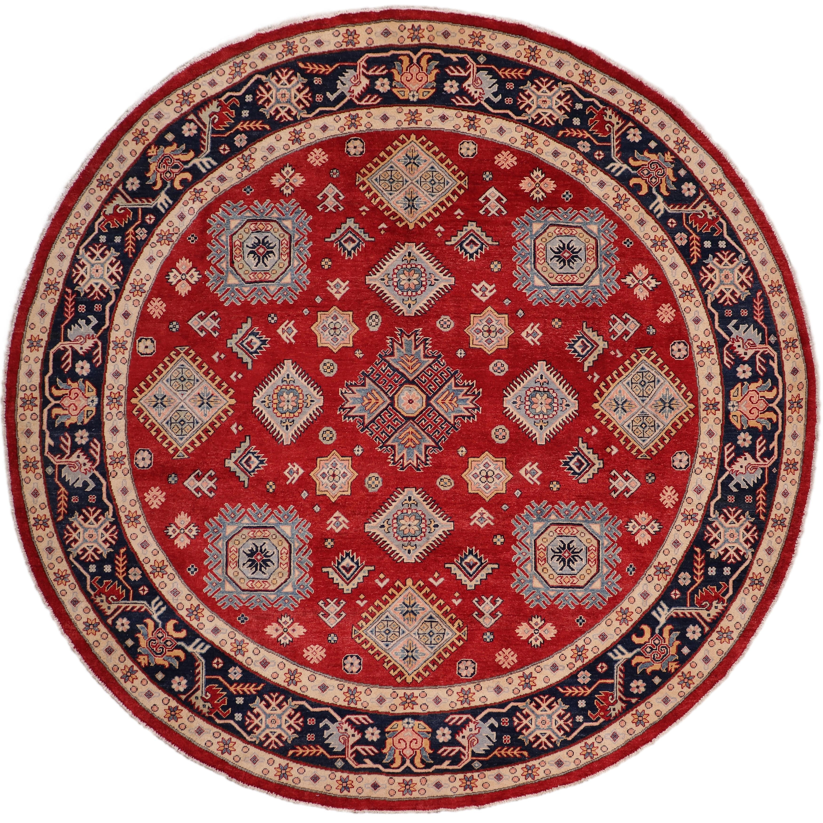 Rustic Kazak Connor Light Blue/Beige Wool Round - 9'0'' x 9'0''