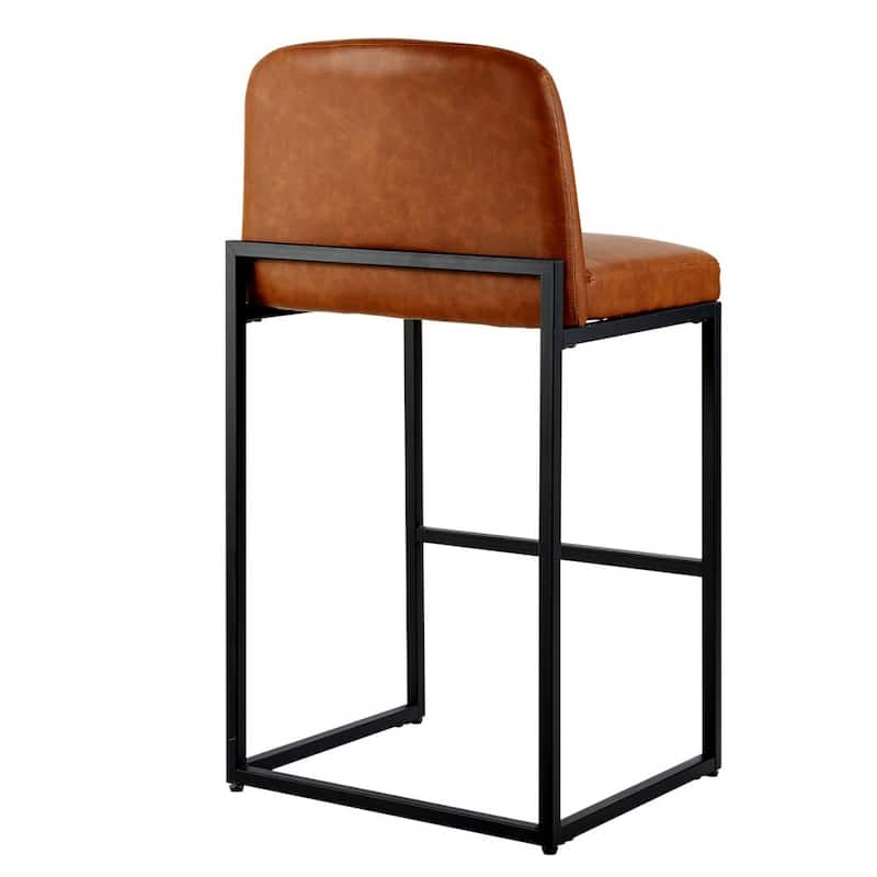Set of 4 Brown PU Leather Counter Height Bar Stools with Low Backrest and Sturdy Metal Frame - 19.49” x 18.11” x 36.42”