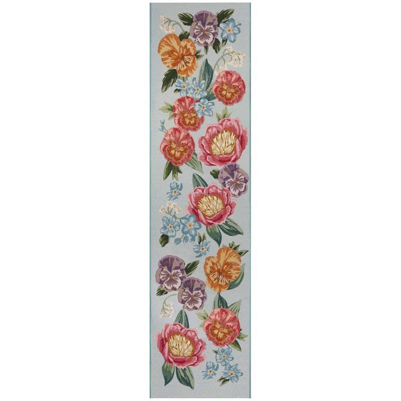Liora Manne Marina Secret Garden Indoor/Outdoor Area Rug - Light Blue - 1'11" x 7'6"
