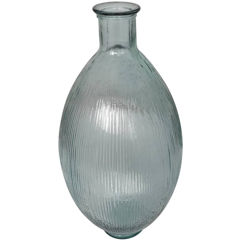 Clear Recycled Glass Handmade Ribbed Spanish Bottle Decorative Vase