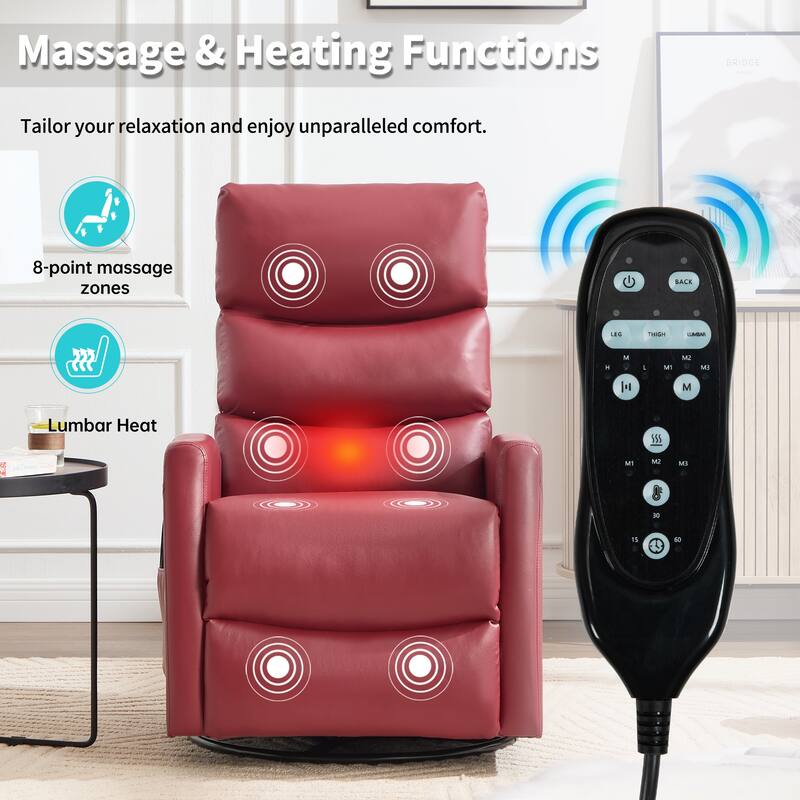 360° Swivel Rocking Recliner with Heat & Massage in Faux Leather