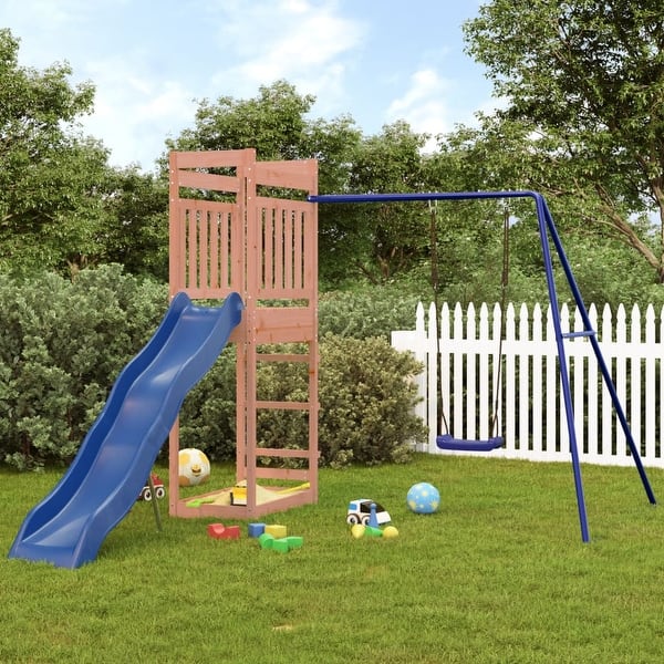 slide 2 of 20, vidaXL Swing Set Outdoor Backyard Wooden Playground Equipment for Kids Age 3-8 95.3" x 137.4" x 81.5" Douglas