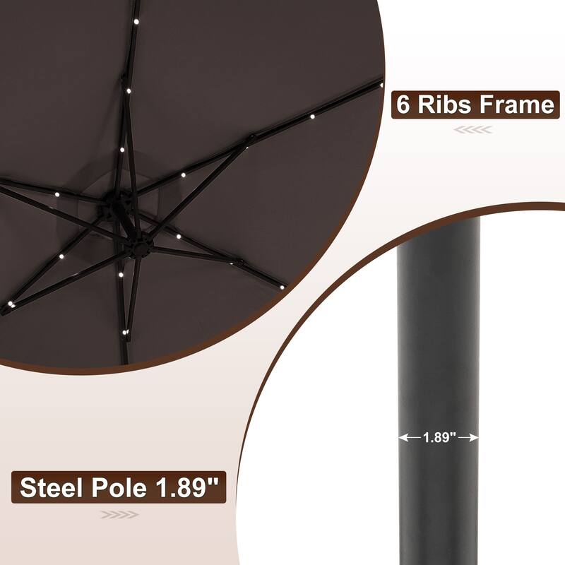 Autlaycil 10ft Offset Hanging Market Patio Umbrella With Base&Solar Lights
