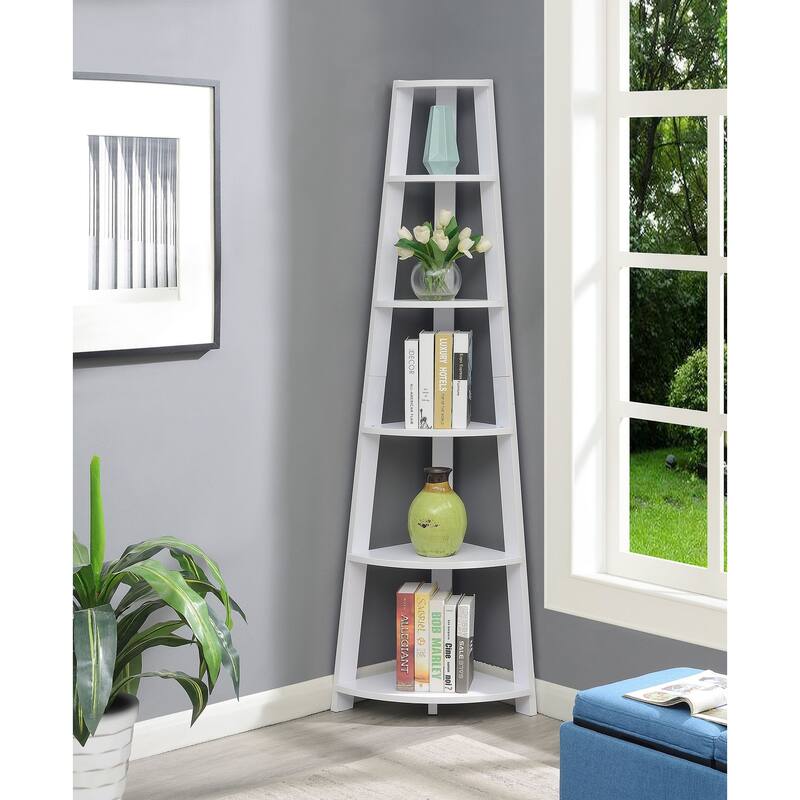 Convenience Concepts Newport 5 Tier Corner Bookshelf - White