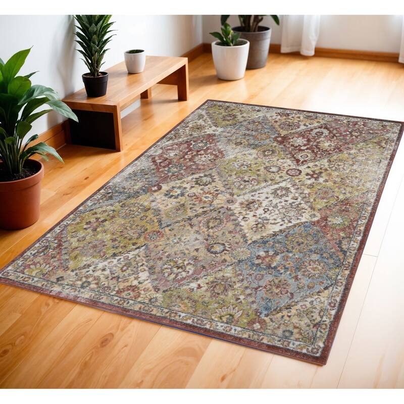Distressed Floral Traditional Stain Resistant Area Rug - 71' X '47' X '0.5 - 71' X '47' X '0.5 - Green/Teal - Rectangle