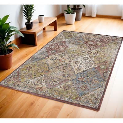 Distressed Floral Traditional Stain Resistant Area Rug - 71' X '47' X '0.5