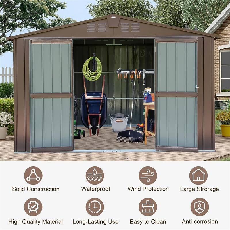 GDFStudio - Summit Galvanized Steel Backyard Storage Shed with Windows and Lockable Door
