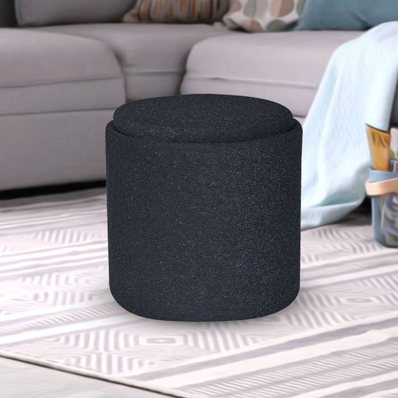 Esme Boucle Tufted Storage Ottoman with Tray in Black by Aria Home