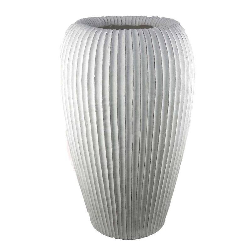 Nios Decorative Vase, Elongated Design, 26 Inch Weathered White Resin