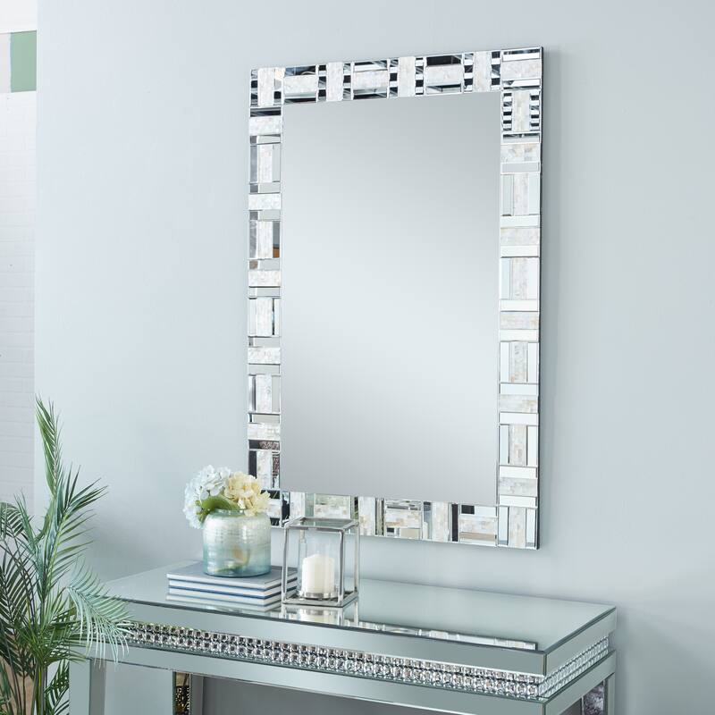 Silver Glass Geometric Room Wall Mirror - 32 x 1 x 47