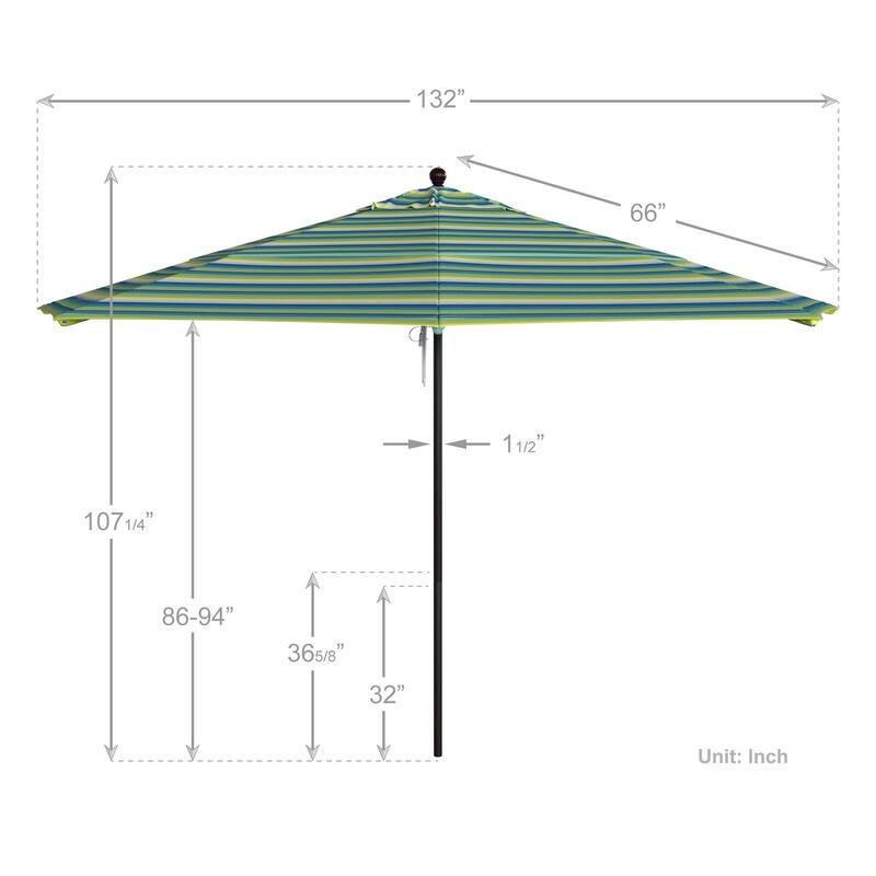 California Umbrella 11' Rd Aluminum Frame, Fiberglass Rib Patio Umbrella, Push Open, Bronze Finish, Sunbrella Fabric