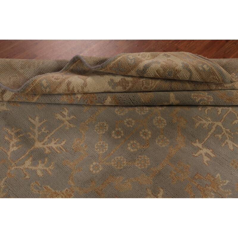 Gray Oushak Indian Area Rug Hand-Knotted Transitional Wool Carpet - 8'5"x 9'11"