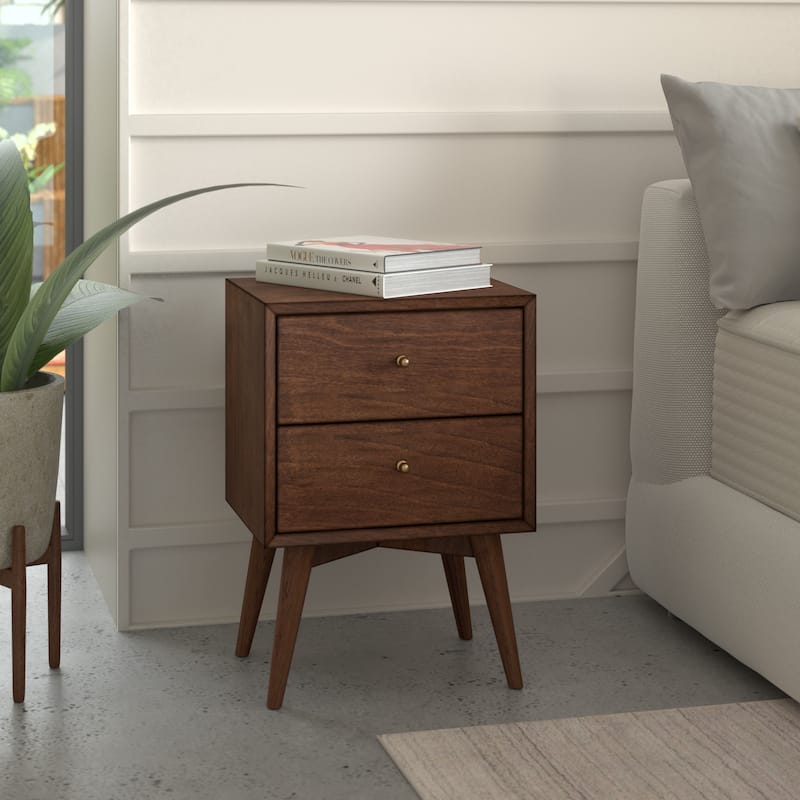 Alpine Furniture Flynn Mid Century Modern 2 Drawer Nightstand, Walnut