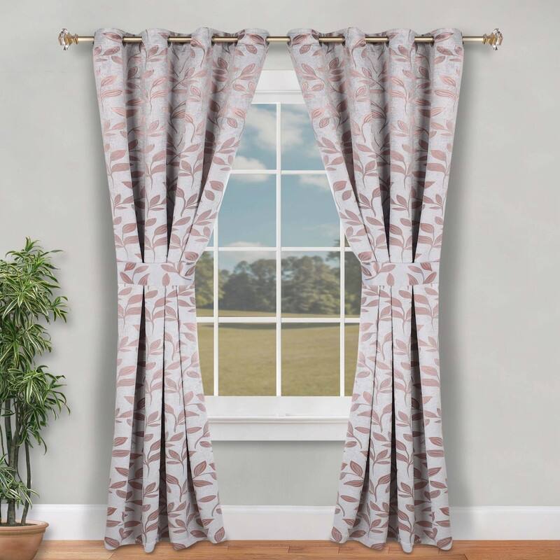 Superior Leaves Machine Washable Room Darkening Grommet With Ties Blackout Curtains, Set of 2