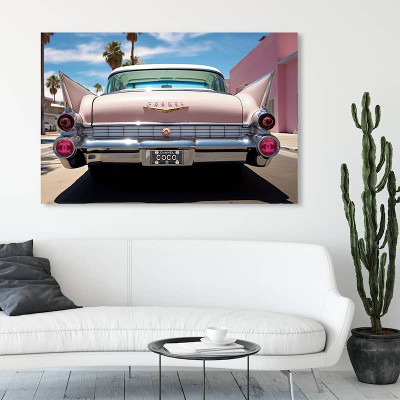 Wynwood Studio Canvas Fashion and Glam Ride in Style Paris Pink and Light Pink Glam Wall Art Canvas Print