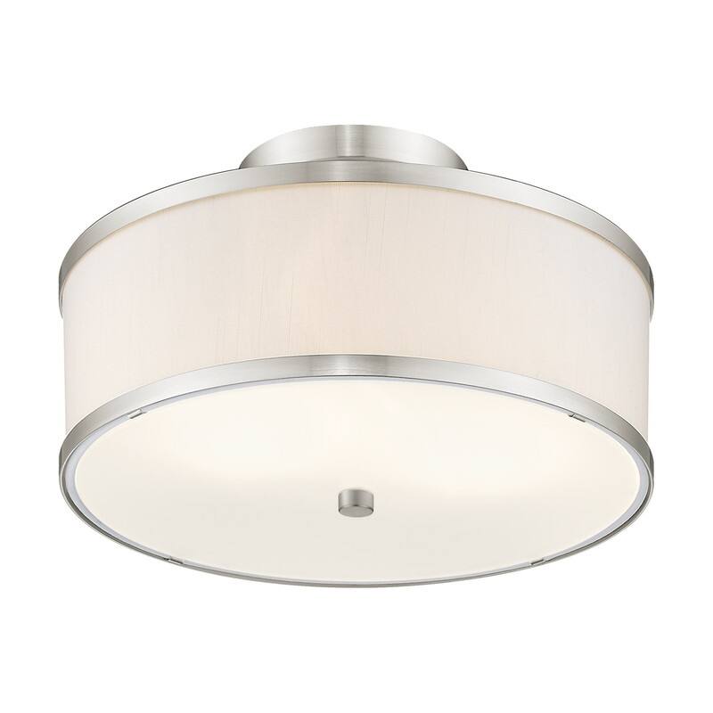 Livex Lighting 2-light Brushed Nickel Shaded Flush Mount, 62627-91 - 13" DIA 8" H