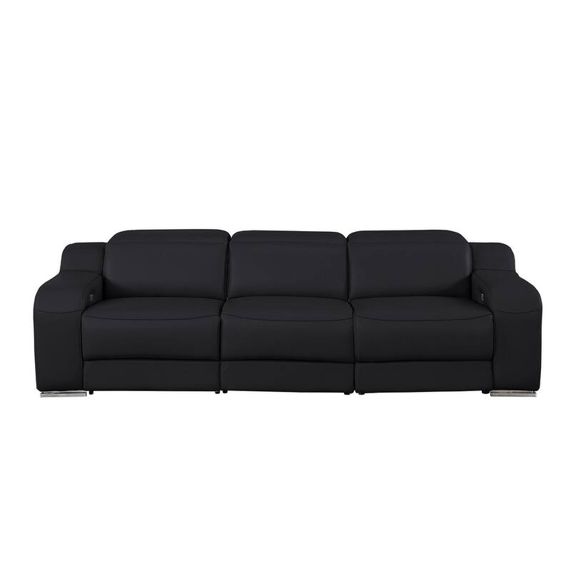 HomeRoots 103" Black Italian Leather Reclining USB Sofa